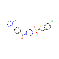 CN1CCN=C1c1ccc(C(=O)N2CCN(S(=O)(=O)c3cc4ccc(Cl)cc4s3)CC2)cc1 ZINC000026185753