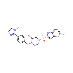 CN1CCN=C1c1ccc(CN2CCN(S(=O)(=O)c3cc4cc(Cl)ccc4[nH]3)CC2=O)cc1 ZINC000026176987