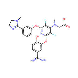 CN1CCN=C1c1cccc(Oc2nc(Oc3cc(C(=N)N)ccc3O)c(F)c(N(C)CC(=O)O)c2F)c1 ZINC000001902827