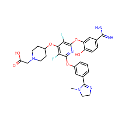 CN1CCN=C1c1cccc(Oc2nc(Oc3cc(C(=N)N)ccc3O)c(F)c(OC3CCN(CC(=O)O)CC3)c2F)c1 ZINC000001892573