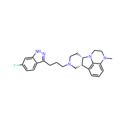 CN1CCN2c3c(cccc31)[C@@H]1CN(CCCc3n[nH]c4cc(F)ccc34)CC[C@@H]12 ZINC000169309779