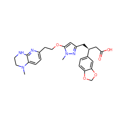 CN1CCNc2nc(CCOc3cc(C[C@@H](CC(=O)O)c4ccc5c(c4)OCO5)nn3C)ccc21 ZINC000003961997