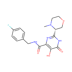 CN1CCOC[C@@H]1c1nc(C(=O)NCc2ccc(F)cc2)c(O)c(=O)[nH]1 ZINC000014979421