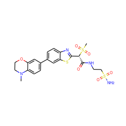 CN1CCOc2cc(-c3ccc4nc([C@@H](C(=O)NCCS(N)(=O)=O)S(C)(=O)=O)sc4c3)ccc21 ZINC000144022070