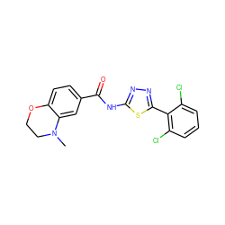 CN1CCOc2ccc(C(=O)Nc3nnc(-c4c(Cl)cccc4Cl)s3)cc21 ZINC000043065974