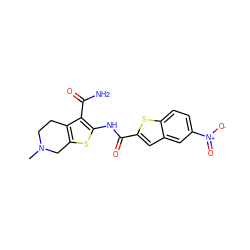 CN1CCc2c(sc(NC(=O)c3cc4cc([N+](=O)[O-])ccc4s3)c2C(N)=O)C1 ZINC000009390614