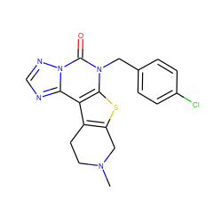 CN1CCc2c(sc3c2c2ncnn2c(=O)n3Cc2ccc(Cl)cc2)C1 ZINC001772602371