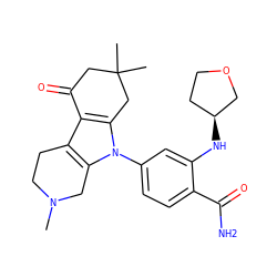 CN1CCc2c3c(n(-c4ccc(C(N)=O)c(N[C@H]5CCOC5)c4)c2C1)CC(C)(C)CC3=O ZINC000169307790