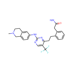 CN1CCc2cc(Nc3ncc(C(F)(F)F)c(CCc4ccccc4CC(N)=O)n3)ccc2C1 ZINC000207560649