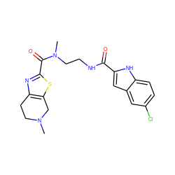 CN1CCc2nc(C(=O)N(C)CCNC(=O)c3cc4cc(Cl)ccc4[nH]3)sc2C1 ZINC000071317423