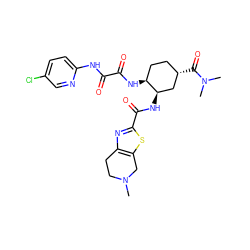 CN1CCc2nc(C(=O)N[C@@H]3C[C@@H](C(=O)N(C)C)CC[C@@H]3NC(=O)C(=O)Nc3ccc(Cl)cn3)sc2C1 ZINC000043200832