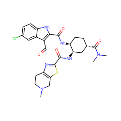 CN1CCc2nc(C(=O)N[C@@H]3C[C@@H](C(=O)N(C)C)CC[C@@H]3NC(=O)c3[nH]c4ccc(Cl)cc4c3C=O)sc2C1 ZINC000049762212