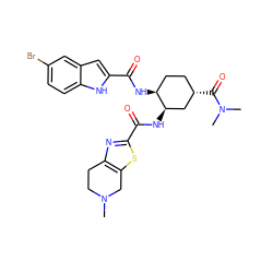 CN1CCc2nc(C(=O)N[C@@H]3C[C@@H](C(=O)N(C)C)CC[C@@H]3NC(=O)c3cc4cc(Br)ccc4[nH]3)sc2C1 ZINC000049757446