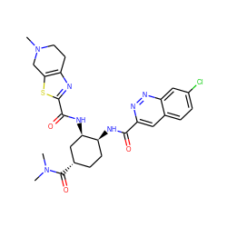 CN1CCc2nc(C(=O)N[C@@H]3C[C@@H](C(=O)N(C)C)CC[C@@H]3NC(=O)c3cc4ccc(Cl)cc4nn3)sc2C1 ZINC000049762136