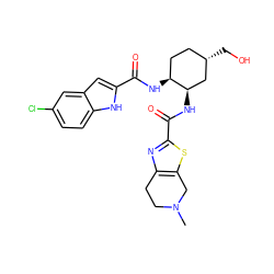 CN1CCc2nc(C(=O)N[C@@H]3C[C@@H](CO)CC[C@@H]3NC(=O)c3cc4cc(Cl)ccc4[nH]3)sc2C1 ZINC000040934427