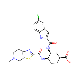 CN1CCc2nc(C(=O)N[C@@H]3CC[C@H](C(=O)O)C[C@@H]3NC(=O)c3cc4cc(Cl)ccc4[nH]3)sc2C1 ZINC000040980190