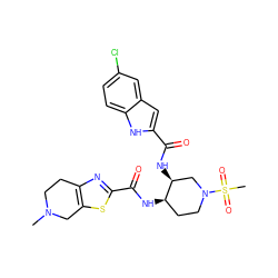 CN1CCc2nc(C(=O)N[C@@H]3CCN(S(C)(=O)=O)C[C@@H]3NC(=O)c3cc4cc(Cl)ccc4[nH]3)sc2C1 ZINC000029128486