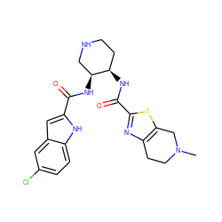 CN1CCc2nc(C(=O)N[C@@H]3CCNC[C@@H]3NC(=O)c3cc4cc(Cl)ccc4[nH]3)sc2C1 ZINC000029128593