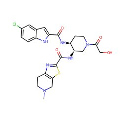 CN1CCc2nc(C(=O)N[C@@H]3CN(C(=O)CO)CC[C@@H]3NC(=O)c3cc4cc(Cl)ccc4[nH]3)sc2C1 ZINC000029128440