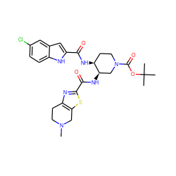 CN1CCc2nc(C(=O)N[C@@H]3CN(C(=O)OC(C)(C)C)CC[C@@H]3NC(=O)c3cc4cc(Cl)ccc4[nH]3)sc2C1 ZINC000029128703