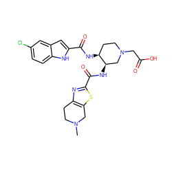 CN1CCc2nc(C(=O)N[C@@H]3CN(CC(=O)O)CC[C@@H]3NC(=O)c3cc4cc(Cl)ccc4[nH]3)sc2C1 ZINC000029129024