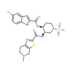 CN1CCc2nc(C(=O)N[C@@H]3CN(S(C)(=O)=O)CC[C@@H]3NC(=O)c3cc4cc(Cl)ccc4[nH]3)sc2C1 ZINC000029128538