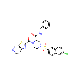 CN1CCc2nc(C(=O)N3CCN(S(=O)(=O)c4ccc5cc(Cl)ccc5c4)C[C@@H]3C(=O)NCc3ccccc3)sc2C1 ZINC000026738397