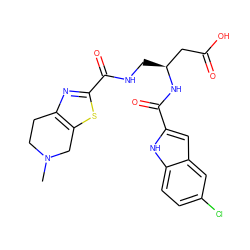 CN1CCc2nc(C(=O)NC[C@@H](CC(=O)O)NC(=O)c3cc4cc(Cl)ccc4[nH]3)sc2C1 ZINC000071316340