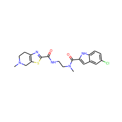 CN1CCc2nc(C(=O)NCCN(C)C(=O)c3cc4cc(Cl)ccc4[nH]3)sc2C1 ZINC000071296432