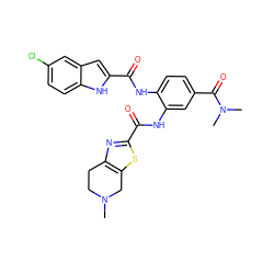 CN1CCc2nc(C(=O)Nc3cc(C(=O)N(C)C)ccc3NC(=O)c3cc4cc(Cl)ccc4[nH]3)sc2C1 ZINC000043063012