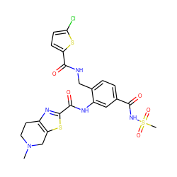 CN1CCc2nc(C(=O)Nc3cc(C(=O)NS(C)(=O)=O)ccc3CNC(=O)c3ccc(Cl)s3)sc2C1 ZINC000073167438