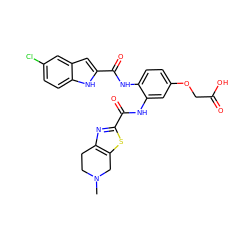 CN1CCc2nc(C(=O)Nc3cc(OCC(=O)O)ccc3NC(=O)c3cc4cc(Cl)ccc4[nH]3)sc2C1 ZINC000003963202