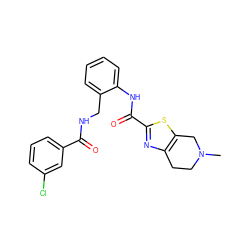 CN1CCc2nc(C(=O)Nc3ccccc3CNC(=O)c3cccc(Cl)c3)sc2C1 ZINC000066075996