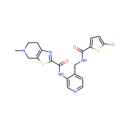 CN1CCc2nc(C(=O)Nc3cnccc3CNC(=O)c3ccc(Cl)s3)sc2C1 ZINC000066065925