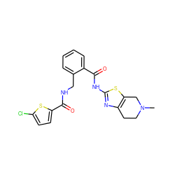 CN1CCc2nc(NC(=O)c3ccccc3CNC(=O)c3ccc(Cl)s3)sc2C1 ZINC000066076158