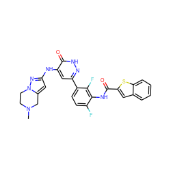 CN1CCn2nc(Nc3cc(-c4ccc(F)c(NC(=O)c5cc6ccccc6s5)c4F)n[nH]c3=O)cc2C1 ZINC000146014823