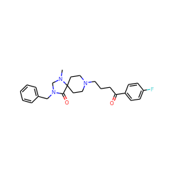 CN1CN(Cc2ccccc2)C(=O)C12CCN(CCCC(=O)c1ccc(F)cc1)CC2 ZINC000013782367