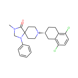 CN1CN(c2ccccc2)C2(CCN([C@@H]3CCc4c(Cl)ccc(Cl)c4C3)CC2)C1=O ZINC000013806853