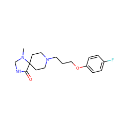 CN1CNC(=O)C12CCN(CCCOc1ccc(F)cc1)CC2 ZINC000027561269