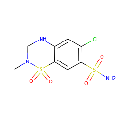 CN1CNc2cc(Cl)c(S(N)(=O)=O)cc2S1(=O)=O ZINC000103234647