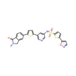 CN1Cc2cc(-c3ccc(-c4cncc(NS(=O)(=O)c5ccc(-c6ccno6)s5)c4)s3)ccc2C1=O ZINC000145462407