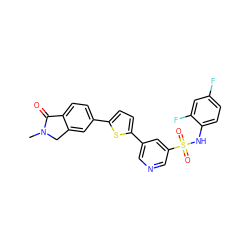 CN1Cc2cc(-c3ccc(-c4cncc(S(=O)(=O)Nc5ccc(F)cc5F)c4)s3)ccc2C1=O ZINC000145425806