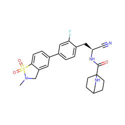 CN1Cc2cc(-c3ccc(C[C@@H](C#N)NC(=O)C45CCC(CC4)CN5)c(F)c3)ccc2S1(=O)=O ZINC000169710024