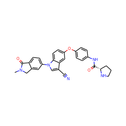 CN1Cc2cc(-n3cc(C#N)c4cc(Oc5ccc(NC(=O)[C@@H]6CCCN6)cc5)ccc43)ccc2C1=O ZINC000299868067