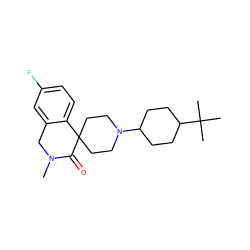 CN1Cc2cc(F)ccc2C2(CCN(C3CCC(C(C)(C)C)CC3)CC2)C1=O ZINC000014977292