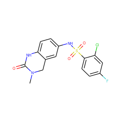 CN1Cc2cc(NS(=O)(=O)c3ccc(F)cc3Cl)ccc2NC1=O ZINC000095577599