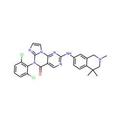 CN1Cc2cc(Nc3ncc4c(=O)n(-c5c(Cl)cccc5Cl)c5nccn5c4n3)ccc2C(C)(C)C1 ZINC000144111802