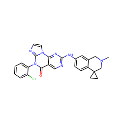 CN1Cc2cc(Nc3ncc4c(=O)n(-c5ccccc5Cl)c5nccn5c4n3)ccc2C2(CC2)C1 ZINC000143795611