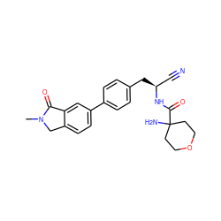 CN1Cc2ccc(-c3ccc(C[C@@H](C#N)NC(=O)C4(N)CCOCC4)cc3)cc2C1=O ZINC000113496283