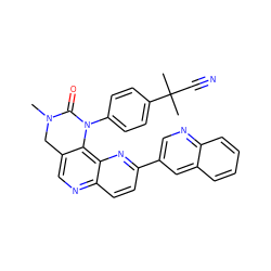 CN1Cc2cnc3ccc(-c4cnc5ccccc5c4)nc3c2N(c2ccc(C(C)(C)C#N)cc2)C1=O ZINC001772597098